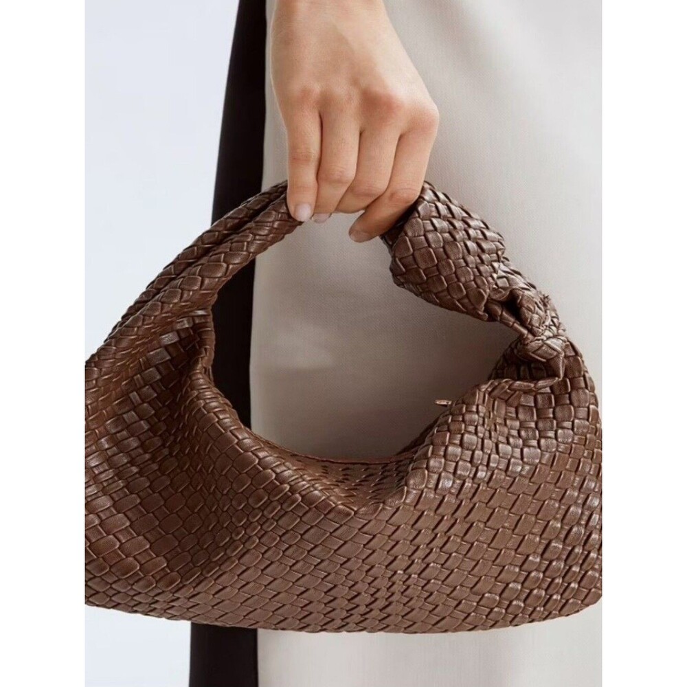 MOTF Premium Vegan Leather Textured Bagette HandBag - Brown Purse - Bow Detail